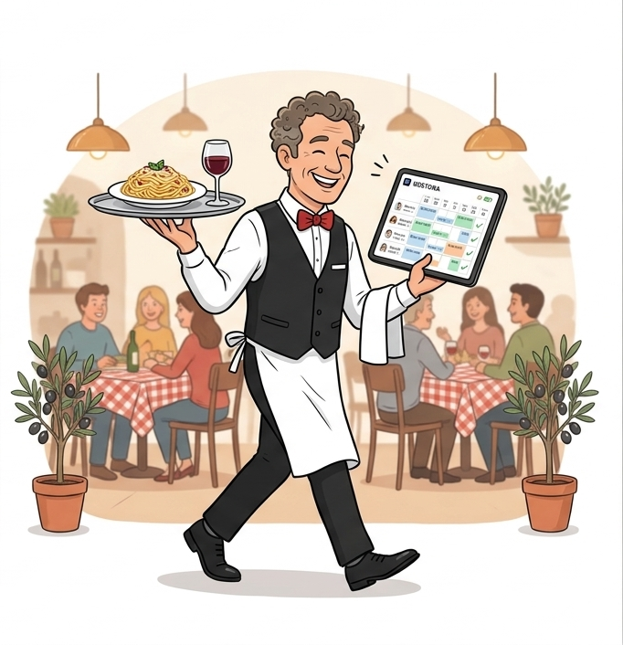 Cameriere che gestisce i turni del ristorante con Gestora